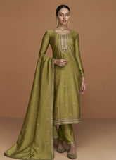 Premium Silk Salwar Suit in Light Mehendi
